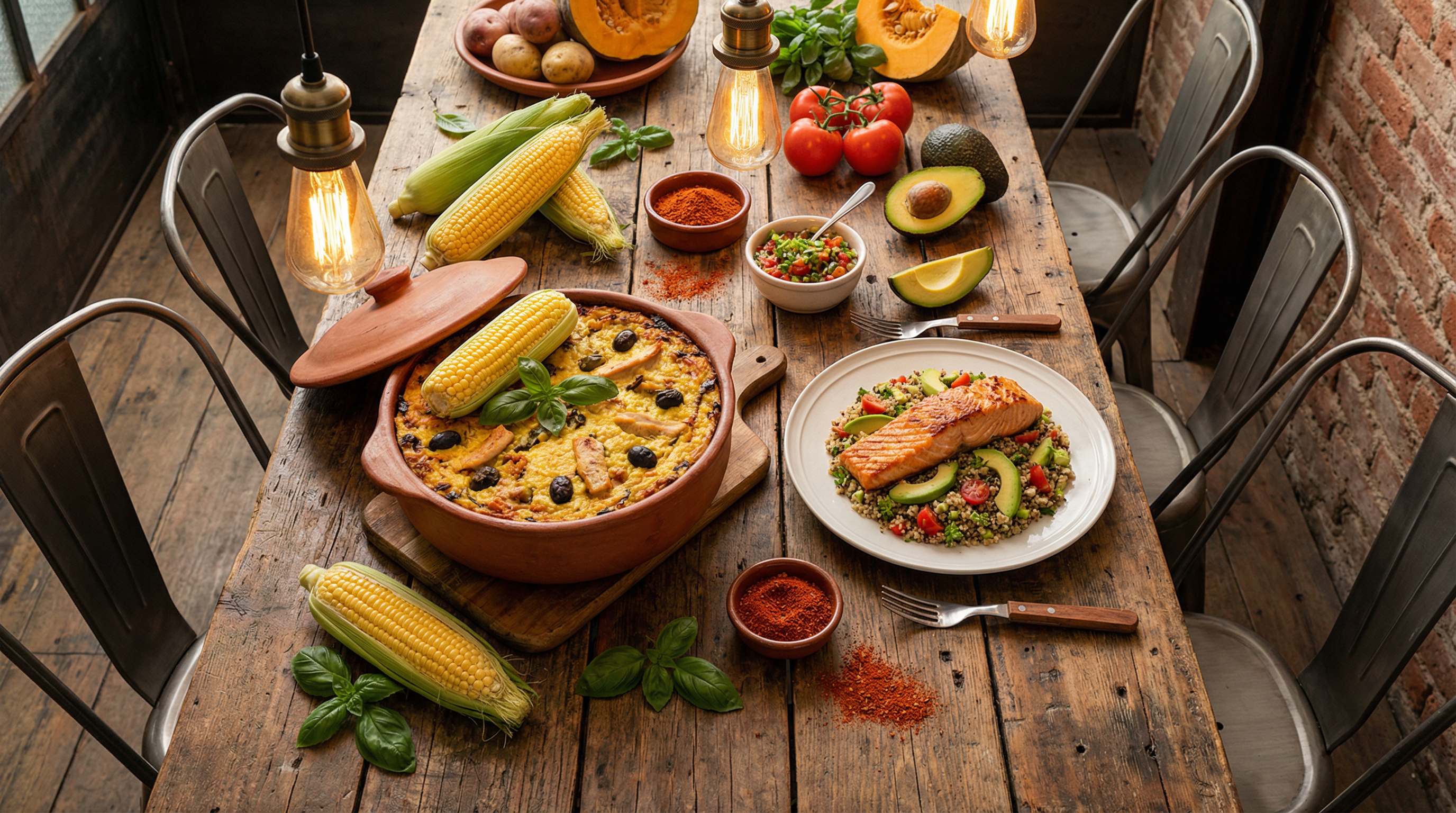 Mesa con comida chilena saludable