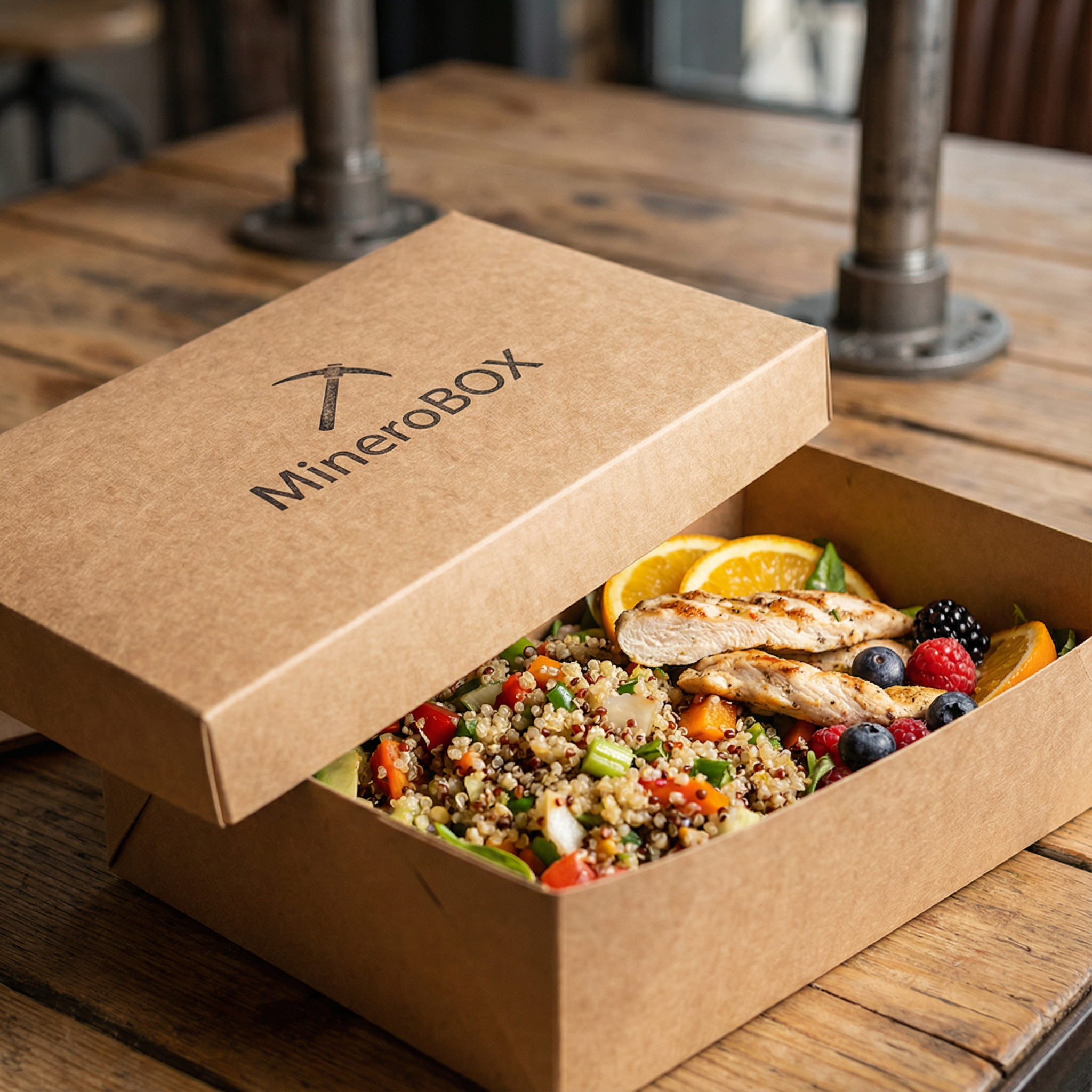 Caja MineroBOX abierta con comida saludable